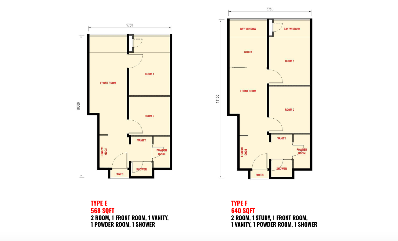 The Bedrock Type E & F - 568 & 640sqft floor plan, Jesselton Docklands